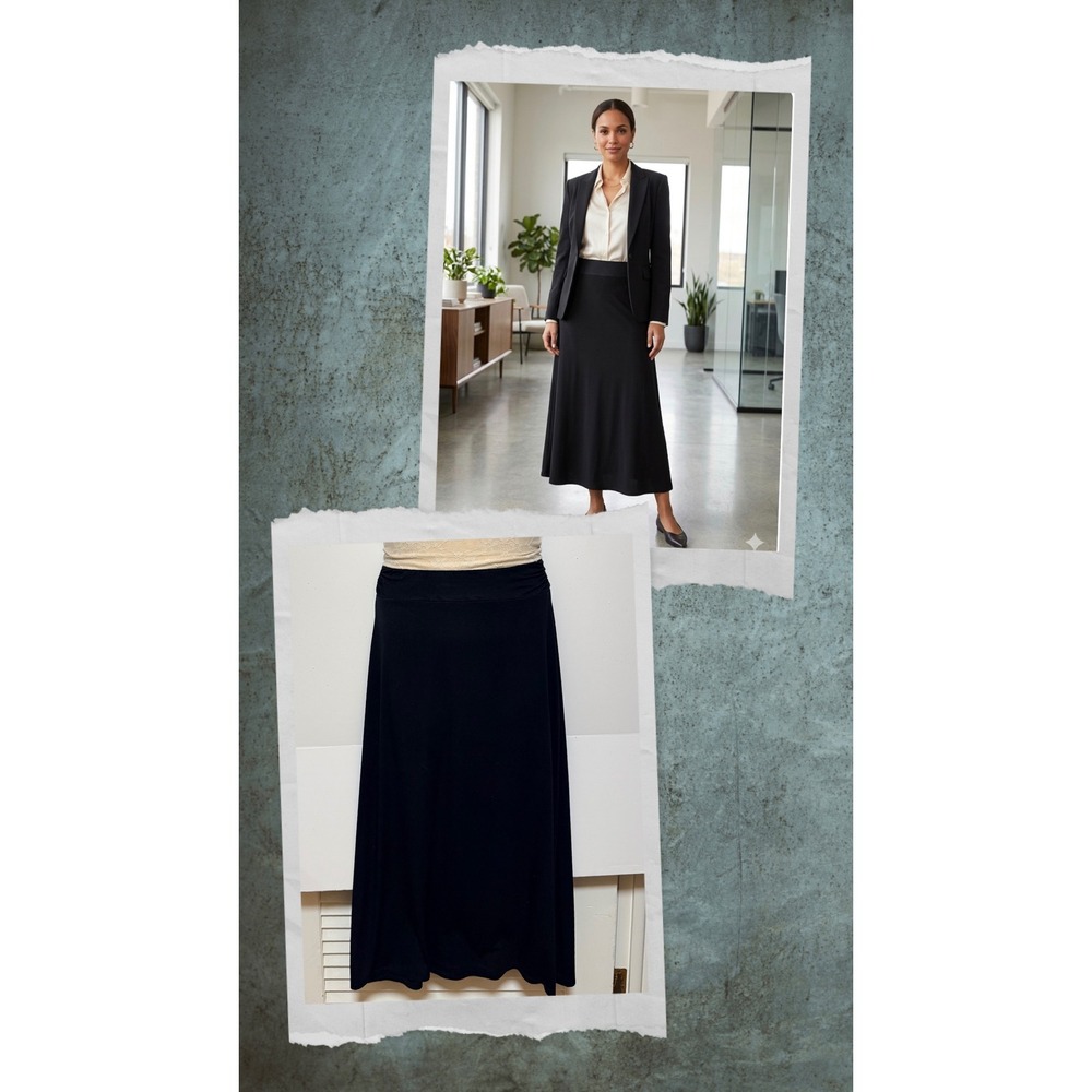Liz Claiborne Maxi Skirt Women S Black Ruched Waist Jersey Knit Office Siren